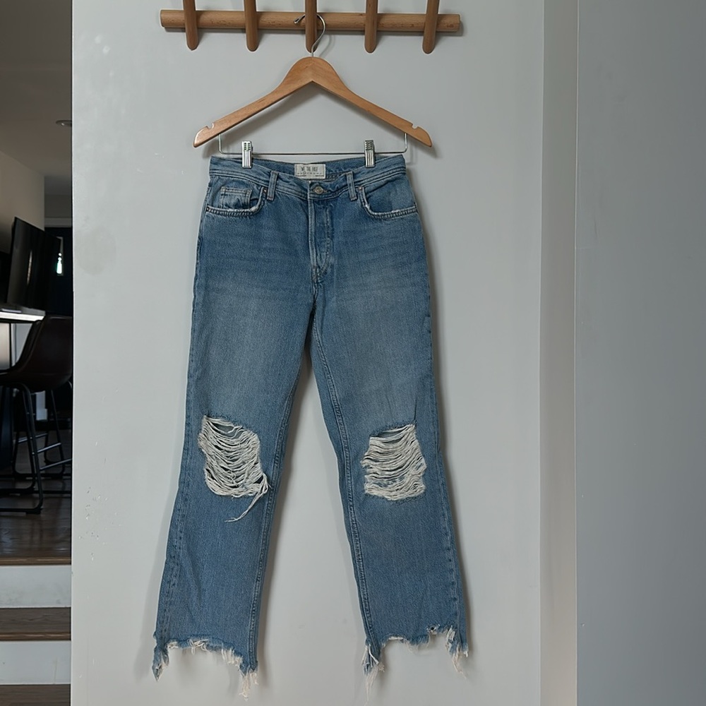 Size 26 - Free People Ripped Wide Leg Jeans